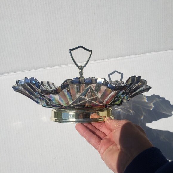 Federal Carnival Glass Pioneer Fruit Pattern Serving Dish W/handle - Picture 6 of 16